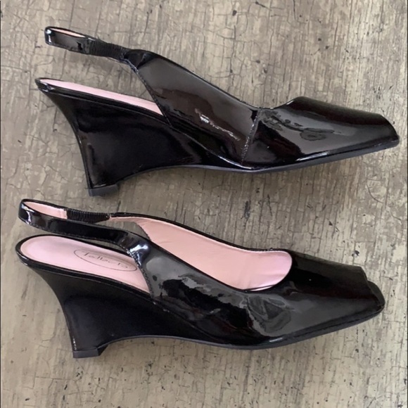 TALBOTS Black Patent Leather Slingback Wedges - Picture 2 of 15